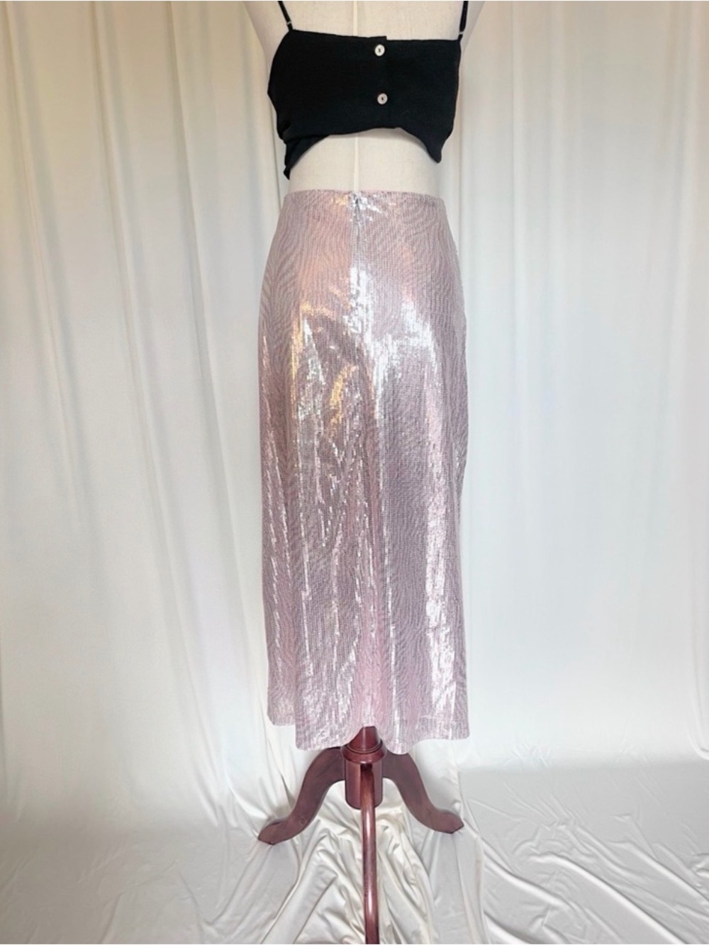 Michael Kors Elegant Pale Pink Zebra Print Sequin Midi Pencil Skirt Size M - Picture 4 of 5